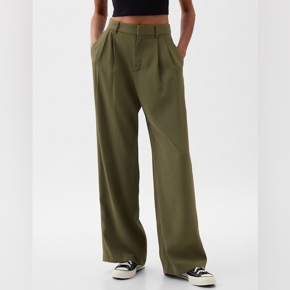 GAP 365 High Rise Pleated Trousers Tailored Pants Olive Green Size 0 NWT - Picture 8 of 14